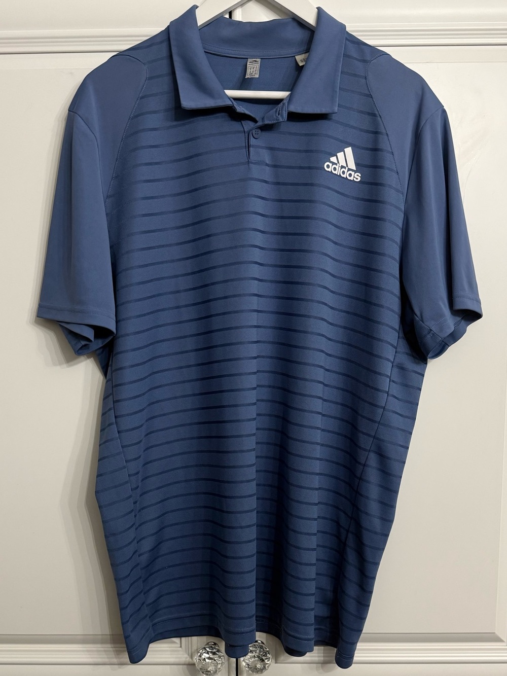 adidas Men’s XL Aeroready Slate Blue Striped Short Sleeve Polo Golf Athletic